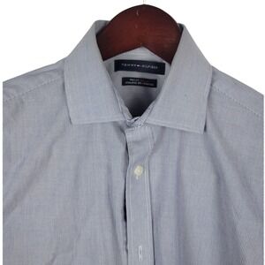 Tommy Hilfiger Blue‎ Striped Athletic Fit Stretch Dress Shirt Men's